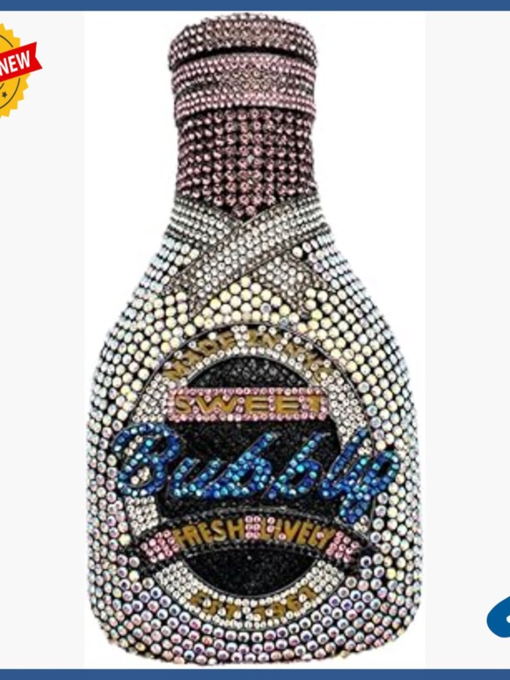 Rhinestone Champagne Bottle Clutch Evening Bag with Removable Chain